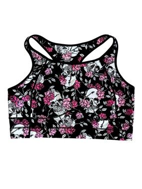 Torrid Racerback Sports Bra Women's Plus Size 2 Pink Floral Skulls Whimsigoth